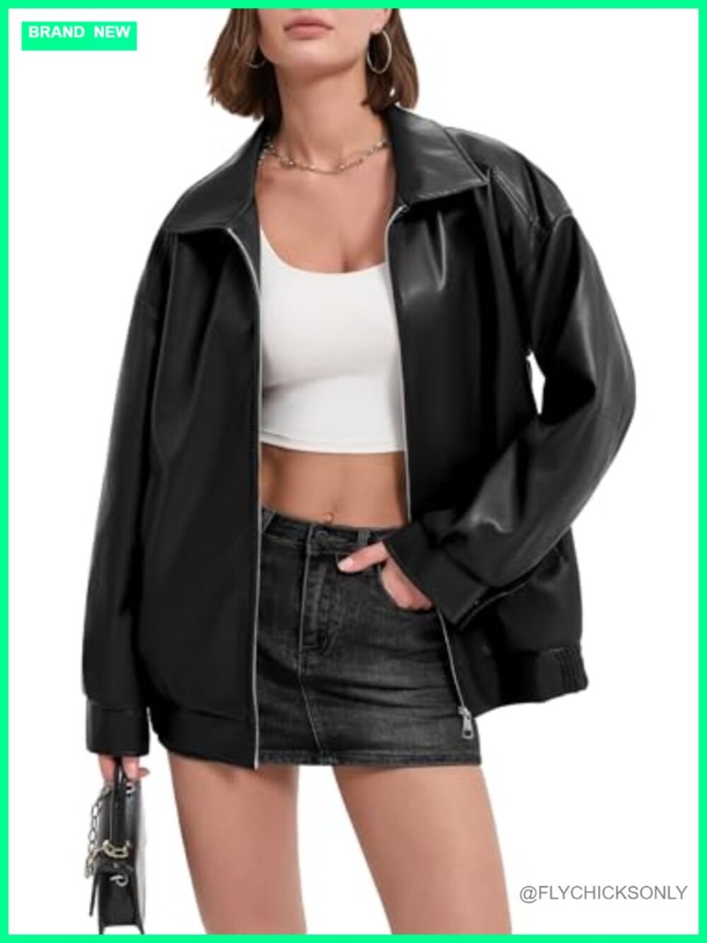 Faux Leather Oversized Bomber Motorcycle Jacket Women Zip